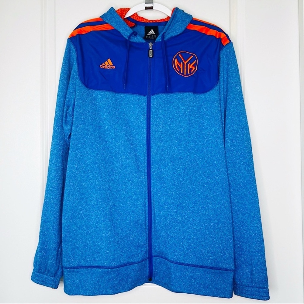 ADIDAS New York Knicks Full Zip Hoodie Jacket XL NBA Finals Blue Orange - Picture 16 of 16